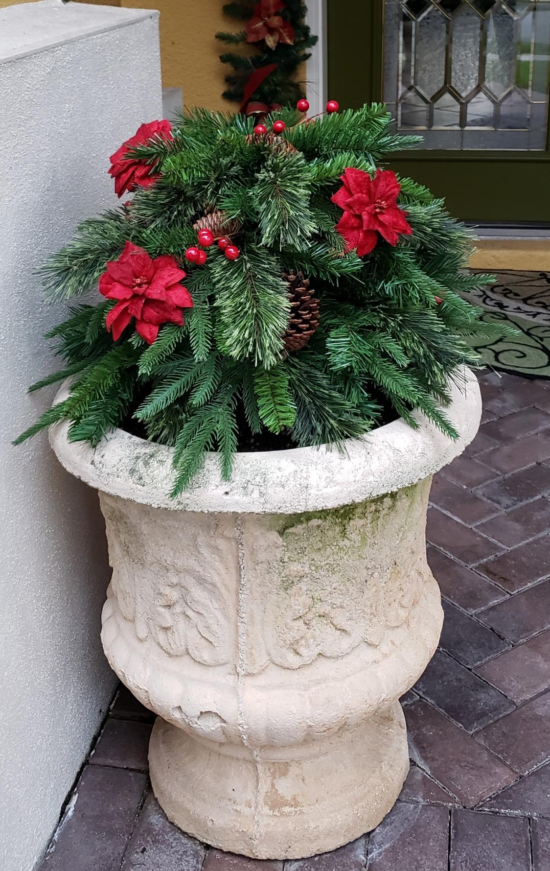 Pre-lit Artificial Christmas Tree Urn Filler / Weatherproof sparkle for entryways and patios.