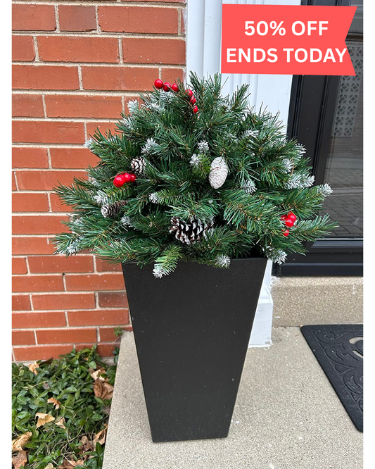 Pre-lit Artificial Christmas Tree Urn Filler / Weatherproof sparkle for entryways and patios.